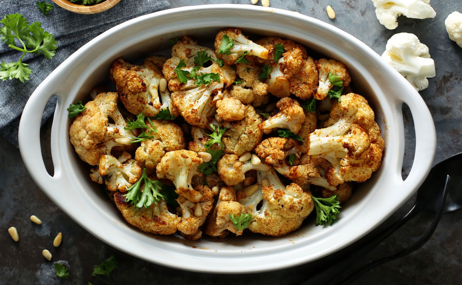 Roasted Cauliflower with Pine Nut and Breadcrumb Topping